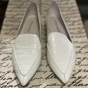 Jeffrey Campbell white croc point loafers